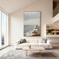 "Earthen Ocean Reverie" is a 100% hand-painted seascape created with professional oil and acrylic paints on high-quality canvas. Its brown & grey palette and visible textured strokes give every piece authentic handmade variation and tactile depth.