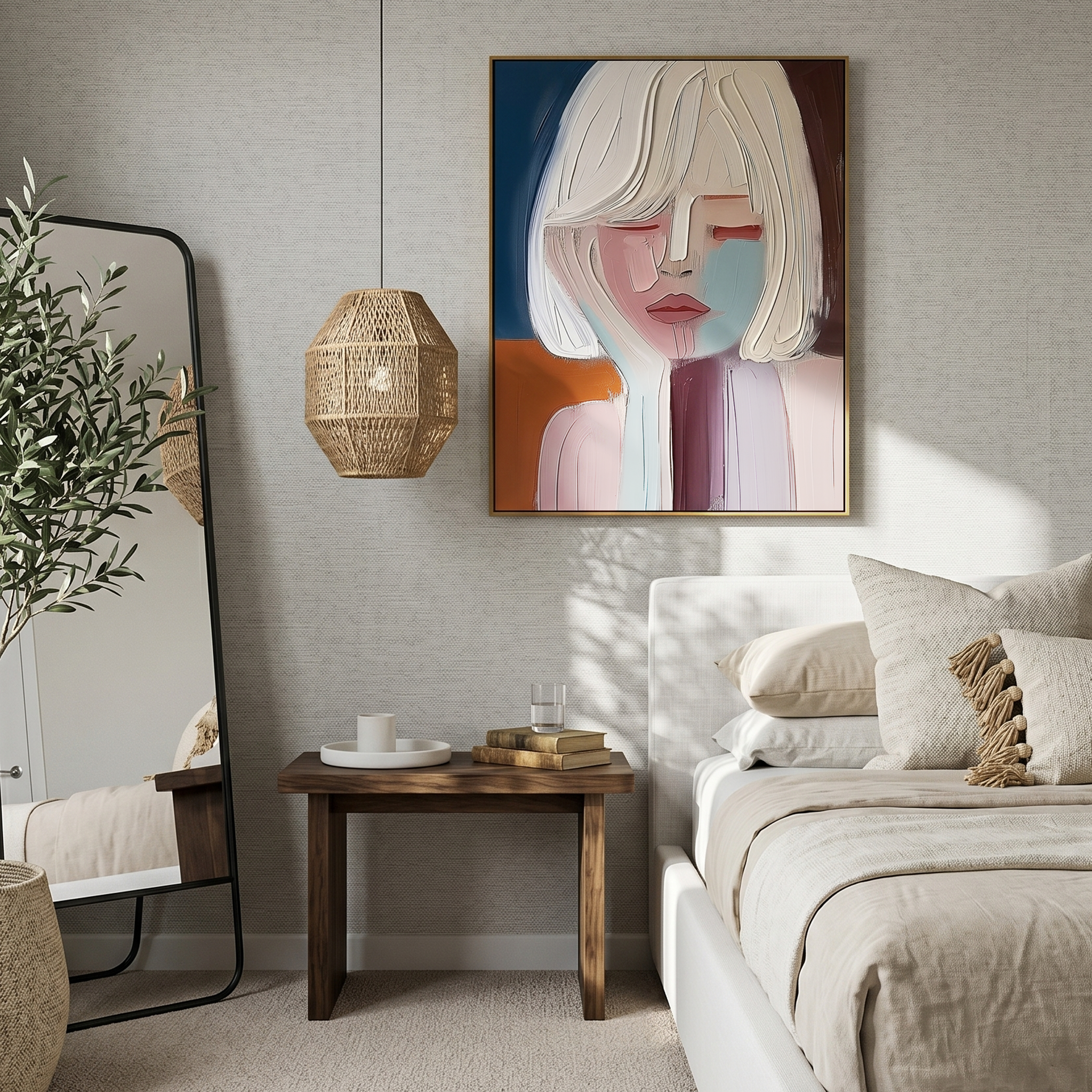 "Quiet Muse" – Modern Heavy Impasto Portrait | Morandi Palette Textured Minimalist Healing Wall Art#PE491