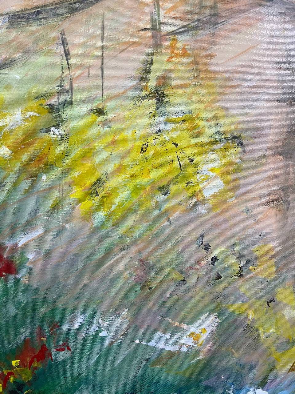 "Wildflower Woodland Bloom" – Modern Heavy Impasto Impressionist Landscape | 3D Golden Citrus & Forest Sage Palette Knife Painting | Luxury Square Wall Art #PT 568
