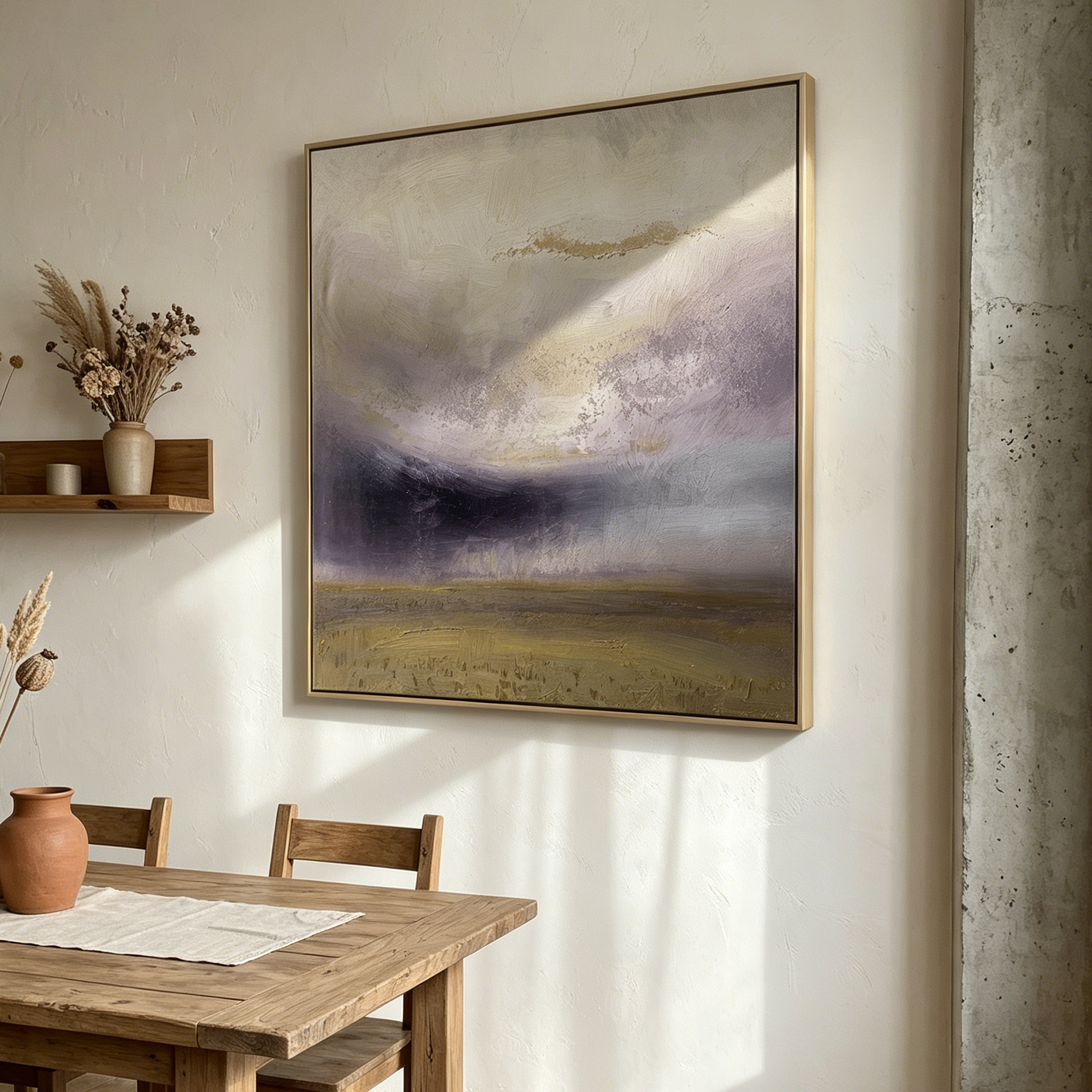 "The Silent Storm" – Modern Atmospheric Abstract Oil | Deep Indigo & Earth Tone Square Statement Wall Art #WS 236