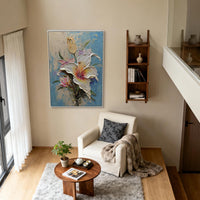 "Ethereal Lily" – 3D Sculptural Heavy Impasto Oil Painting | Luxury Gold Leaf & Blue Textured Floral Wall Art #FL283