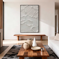 "Ivory Calm Geometry" is a 100% hand-painted minimalist abstract created with professional oil and acrylic paints on high-quality canvas. Its white palette and visible textured strokes give every piece authentic handmade variation and tactile depth.