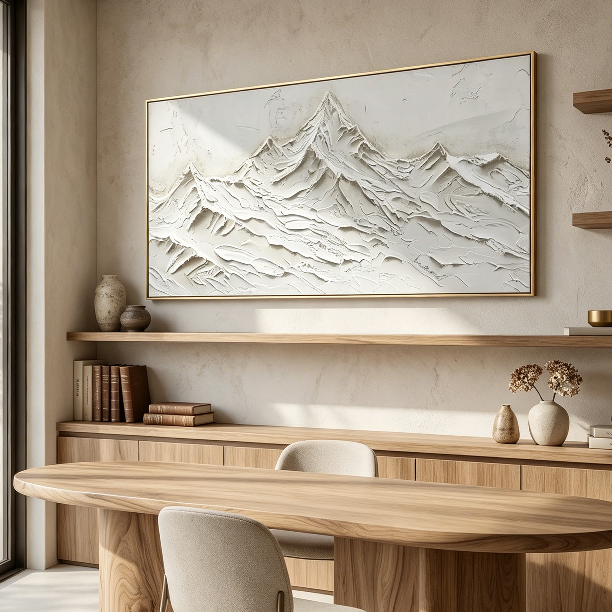 "The White Summit" – Modern 3D Sculptural Heavy Impasto Snow Mountain | Minimalist Relief Statement Art #PT 547