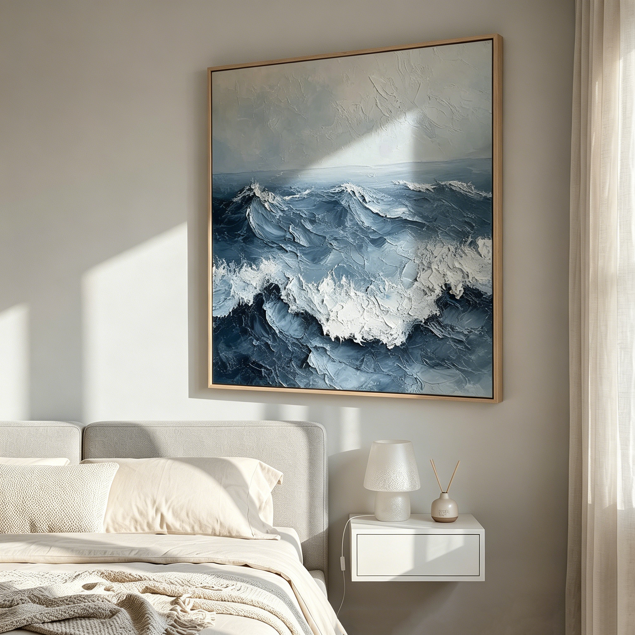 "The Cresting Tide" – Heavy Impasto 3D Ocean Wave Painting | Hand-Textured Deep Blue Seascape | Contemporary Nautical Wall Art #BE065
