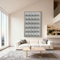 "White Geometric Relief" - Minimal Wabi-Sabi Geometric Art | White Textured Canvas Painting | Luxury Vertical Wall Art #WS 017