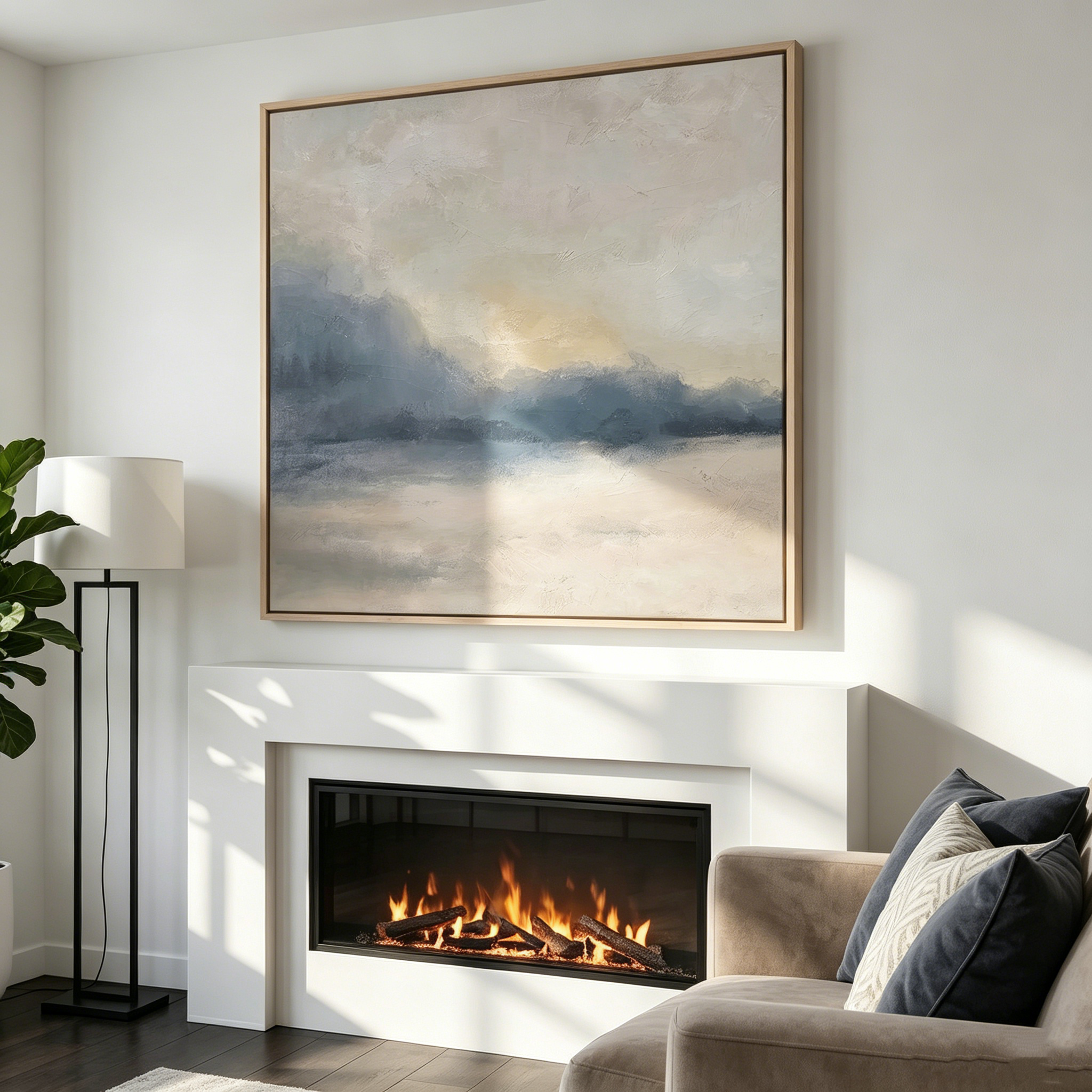 "Ethereal Dawn" – Soft Blended Abstract Oil Painting | Minimalist Morandi Mist Seascape | Warm Contemporary Wall Art #WS 232