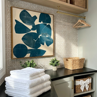 "Deep Blue Narrative" – Mid-Century Modern Geometric Collage | Minimalist Prussian Blue Textured Statement Art #AB1021