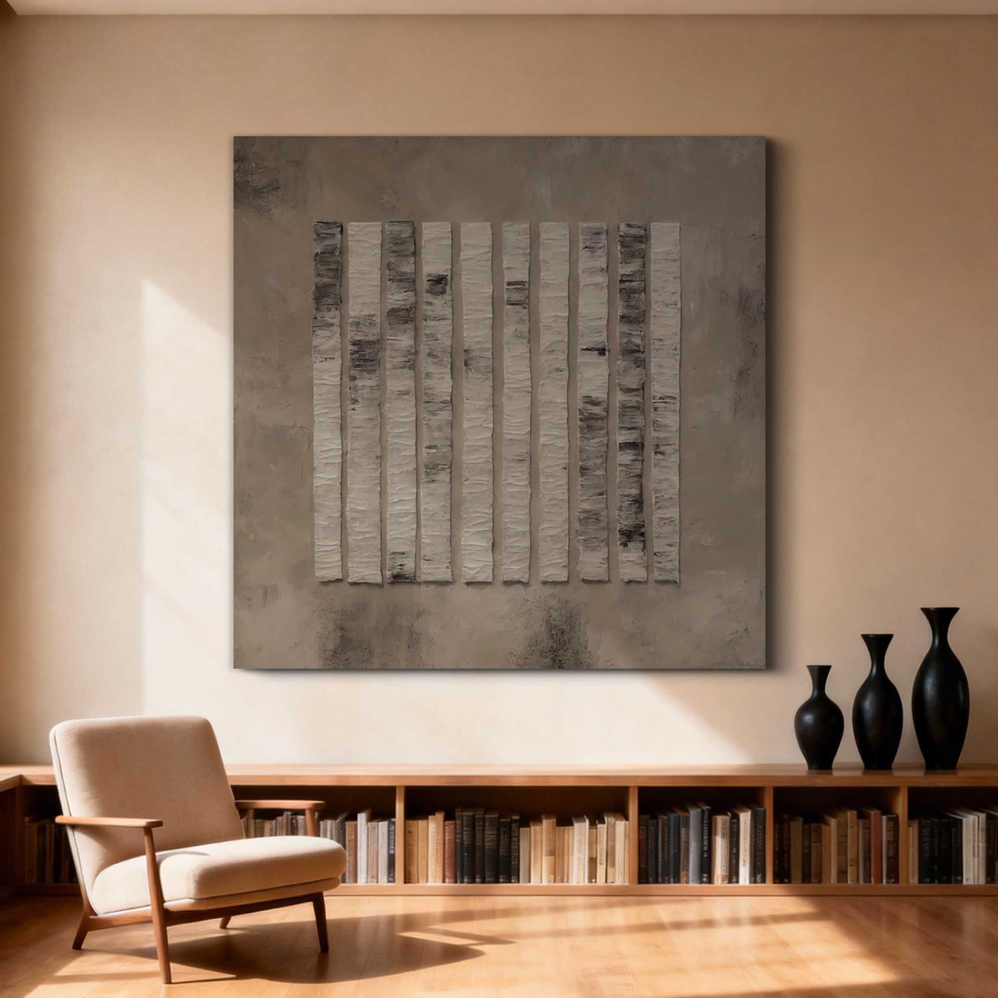 "The Rhythmic Forest" – Minimalist Vertical Heavy Impasto | 3D Hand-Sculpted Gray Relief | Luxury Industrial Abstract Wall Art #WS 230