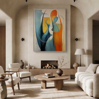 "Soul Resonate" – Mid-Century Modern Geometric Abstract | Cubist Inspired Couple Silhouette Gallery Wall Art #AB983