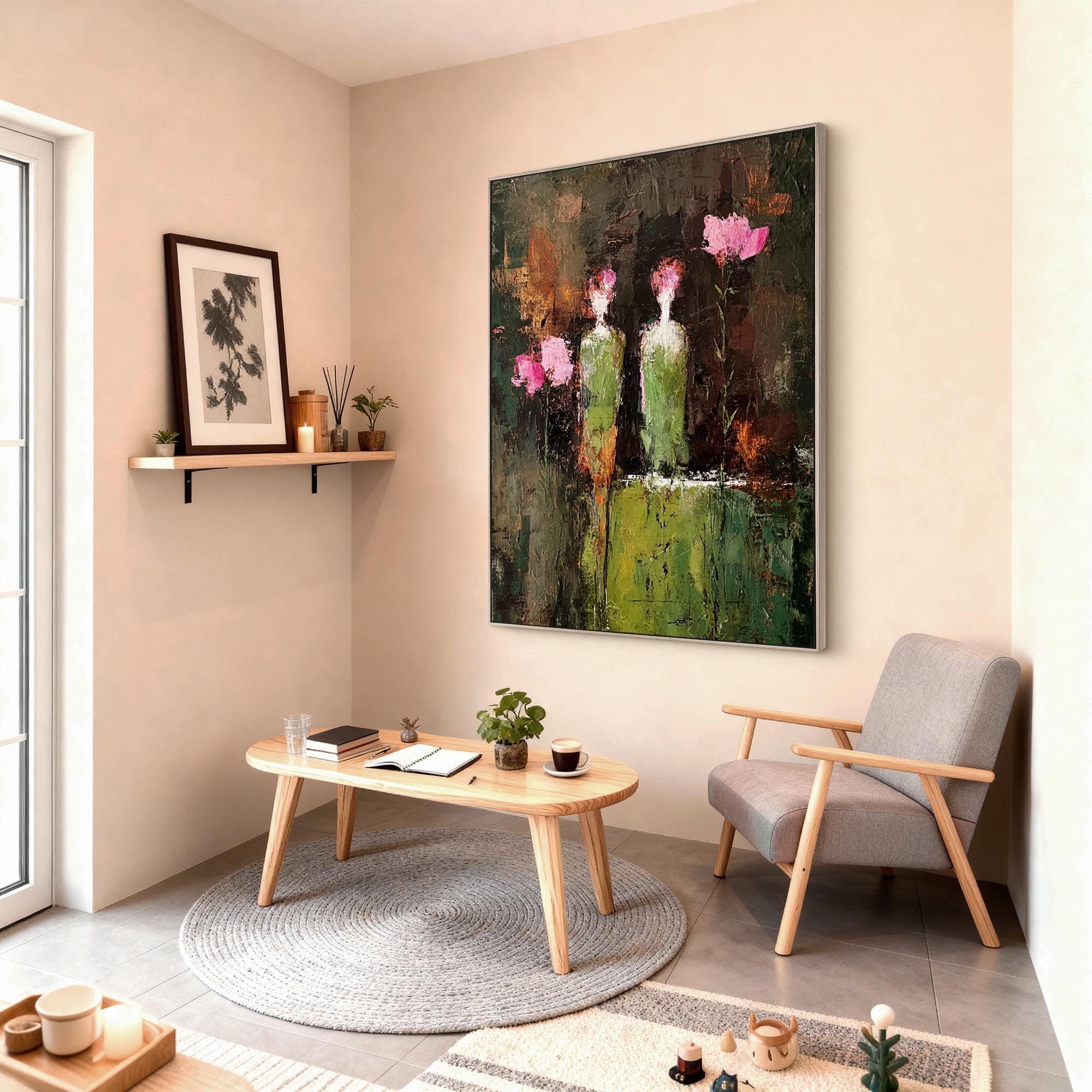 "Valley Echoes" – Neo-Expressionist Heavy Impasto Abstract | Moody Dark Green Textured Gallery Art #PE464