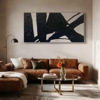 "Midnight Sculpted Light" is a 100% hand-painted abstract artwork created with professional oil and acrylic paints on high-quality canvas. Its black & white palette and visible textured strokes give every piece authentic handmade variation and tactile depth.