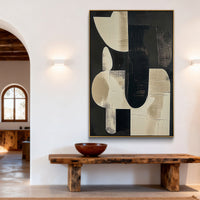 "Sand Expressive Balance" is a 100% hand-painted abstract artwork created with professional oil and acrylic paints on high-quality canvas. Its beige & black palette and visible textured strokes give every piece authentic handmade variation and tactile depth.