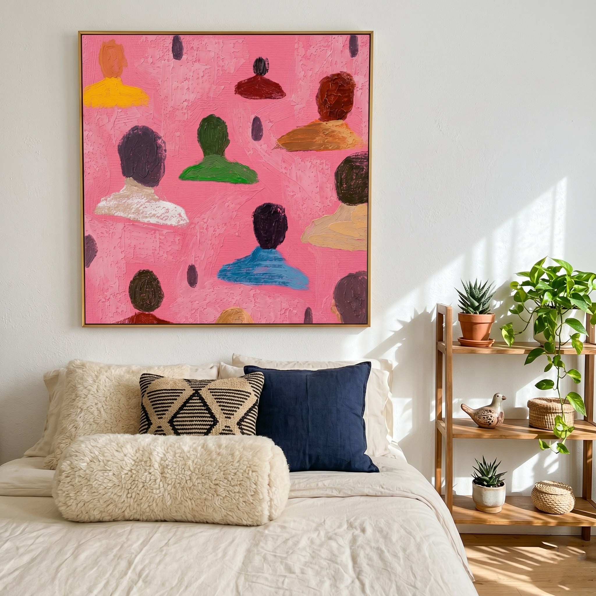"The Pink Assembly" – Modern Pop Art Silhouette | Bold Dopamine Style Bubblegum Pink Wall Art #PE494