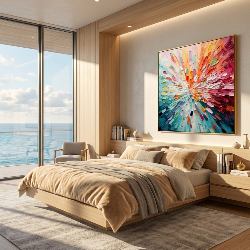 "Chromatic Burst" – Radiant Impasto Abstract Explosion Oil Painting | Modern Dynamic Statement Wall Art #PT529