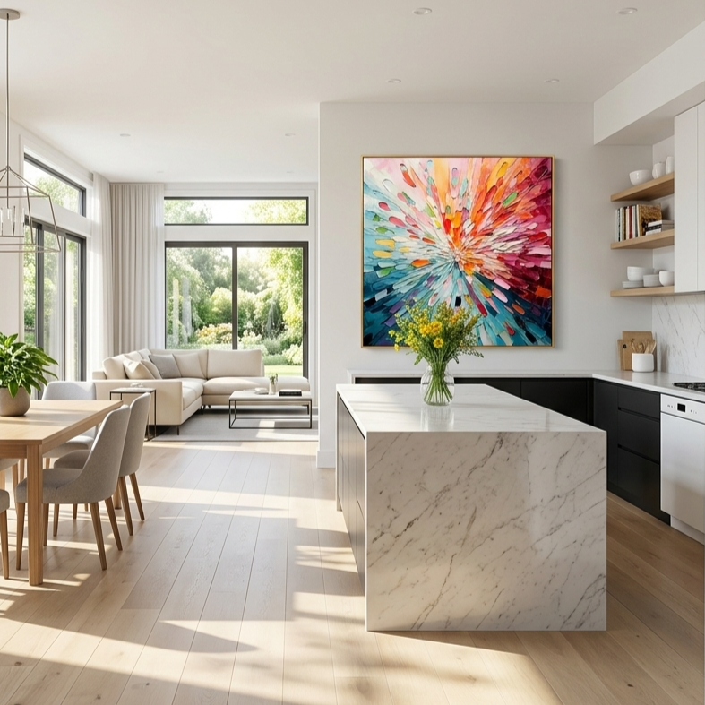 "Chromatic Burst" – Radiant Impasto Abstract Explosion Oil Painting | Modern Dynamic Statement Wall Art #PT529