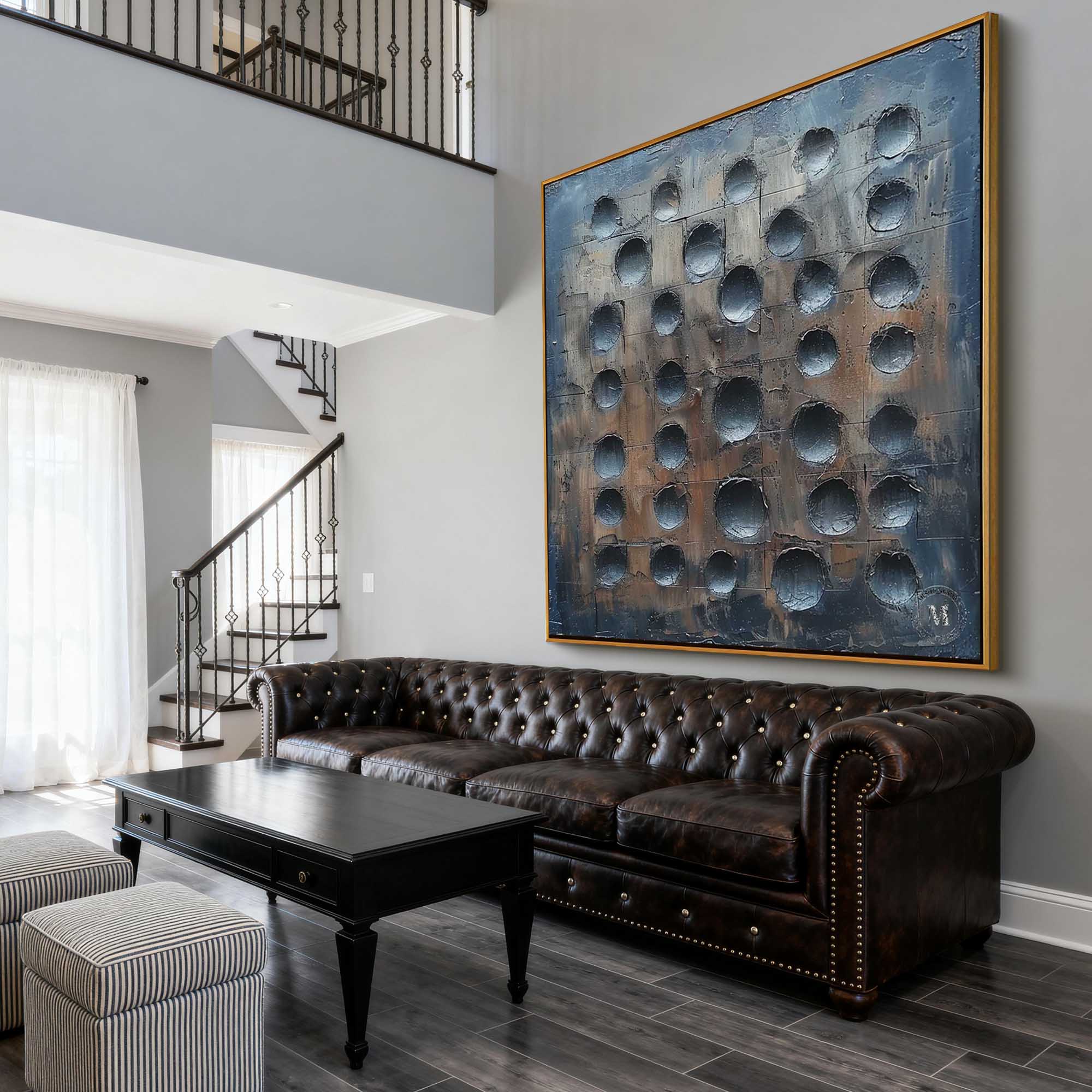 "Vortex of Silence" – Dark Industrial Recessed Relief Abstract | Avant-Garde Obsidian & Bronze Textured Art #GE014