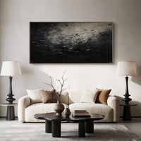 "Black Grey Horizon" - Modern Wabi-Sabi Abstract Painting | Black Grey Panoramic Canvas Art | Luxury Horizontal Wall Art #WS 200