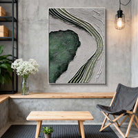 "Verdant Quiet Balance" is a 100% hand-painted minimalist abstract created with professional oil and acrylic paints on high-quality canvas. Its green & white palette and visible textured strokes give every piece authentic handmade variation and tactile depth.