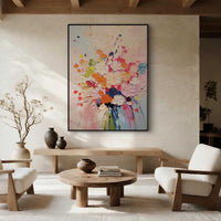 "Azure Botanical Echo" is a 100% hand-painted floral artwork created with professional oil and acrylic paints on high-quality canvas. Its blue & pink palette and visible textured strokes give every piece authentic handmade variation and tactile depth.
