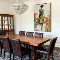 "Verdant Poised Presence" is a 100% hand-painted figurative artwork created with professional oil and acrylic paints on high-quality canvas. Its green & pink palette and visible textured strokes give every piece authentic handmade variation and tactile depth.