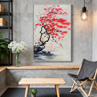 "Crimson Botanical Echo" is a 100% hand-painted floral artwork created with professional oil and acrylic paints on high-quality canvas. Its red & white palette and visible textured strokes give every piece authentic handmade variation and tactile depth.