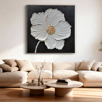 "Midnight Floral Current" is a 100% hand-painted floral artwork created with professional oil and acrylic paints on high-quality canvas. Its black & white palette and visible textured strokes give every piece authentic handmade variation and tactile depth.