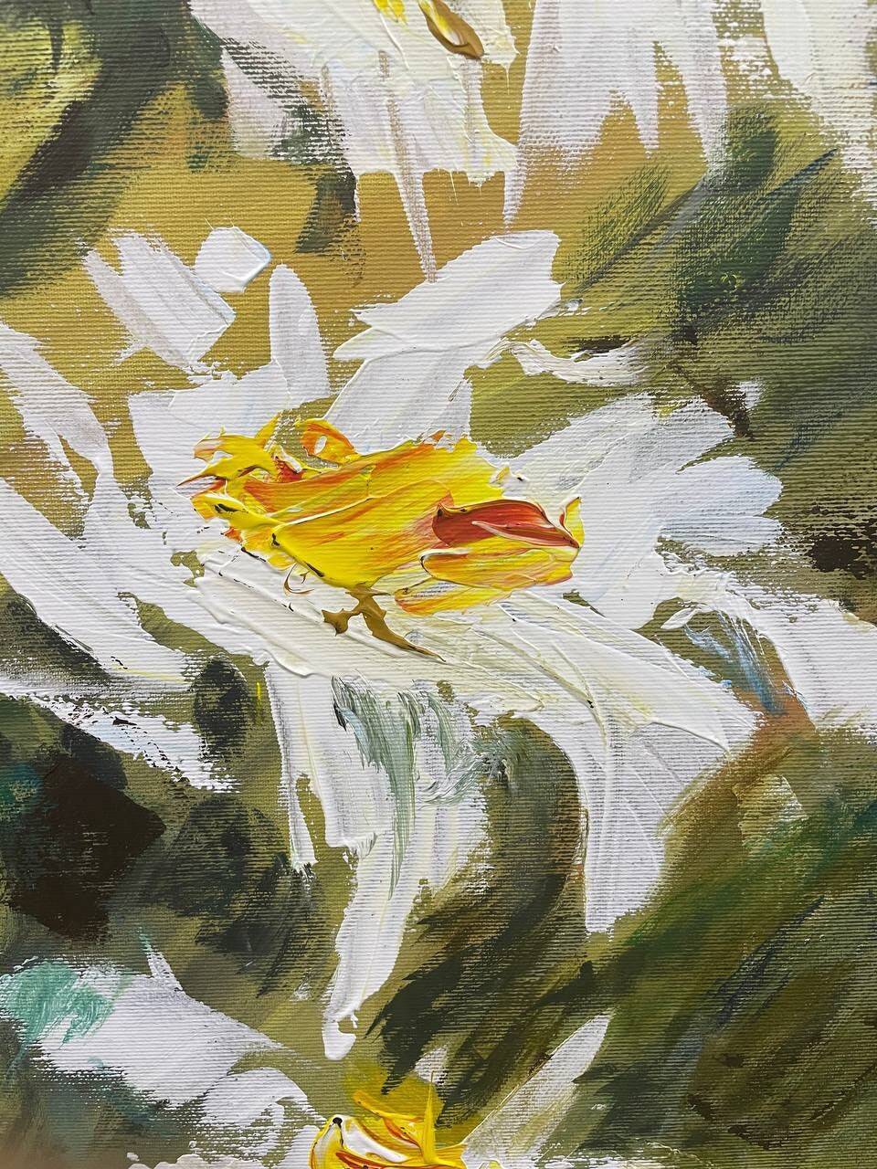 "Wildflower Woodland Bloom" – Modern Heavy Impasto Impressionist Landscape | 3D Golden Citrus & Forest Sage Palette Knife Painting | Luxury Square Wall Art #PT 568