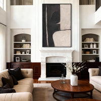 "Black Sand Fragment" - Modern Wabi-Sabi Abstract Painting | Beige Black Textured Canvas Art | Luxury Vertical Wall Art #WS 112
