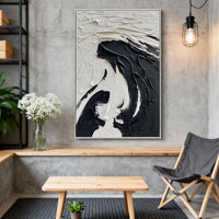 "Midnight Balanced Silence" is a 100% hand-painted minimalist abstract created with professional oil and acrylic paints on high-quality canvas. Its black & white palette and visible textured strokes give every piece authentic handmade variation and tactile depth.