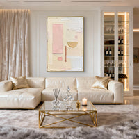 "Sand Muted Space" is a 100% hand-painted minimalist abstract created with professional oil and acrylic paints on high-quality canvas. Its beige & pink palette and visible textured strokes give every piece authentic handmade variation and tactile depth.