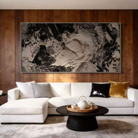 "Midnight Luminous Field" is a 100% hand-painted abstract artwork created with professional oil and acrylic paints on high-quality canvas. Its black & white palette and visible textured strokes give every piece authentic handmade variation and tactile depth.