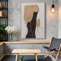 "Umber Fragment Figure" - Modern Wabi-Sabi Abstract Painting | Beige Brown Black & White Textured Canvas Art | Luxury Vertical Wall Art #WS 077