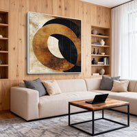 "Black Earth Square" - Modern Wabi-Sabi Abstract Painting | Beige Black Brown Textured Square Canvas Art | Luxury Square Wall Art #WS 059