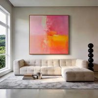 "Modern Silent Form" is a 100% hand-painted minimalist abstract created with professional oil and acrylic paints on high-quality canvas. Its orange & pink palette and visible textured strokes give every piece authentic handmade variation and tactile depth.