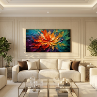 "Ember's Kiss" – Fiery Orange & Midnight Purple Panorama Impasto Painting | Modern Luxury Living Room Art#PT 495