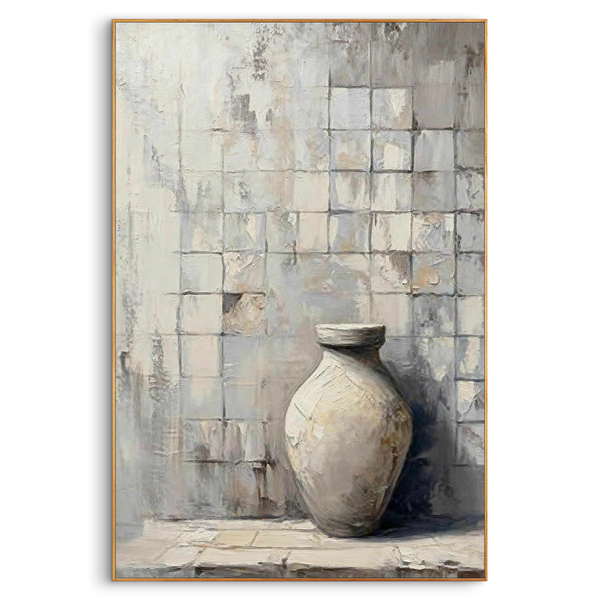 "The Ancient Vessel" – Wabi-Sabi Textured Still Life | Modern Morandi Gray Abstract Painting | Sophisticated 3D Impasto Wall Art#MI146