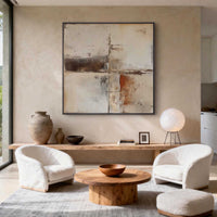 "Brown Sand Square" - Modern Wabi-Sabi Abstract Painting | Beige Brown Textured Square Canvas Art | Luxury Square Wall Art #WS 207