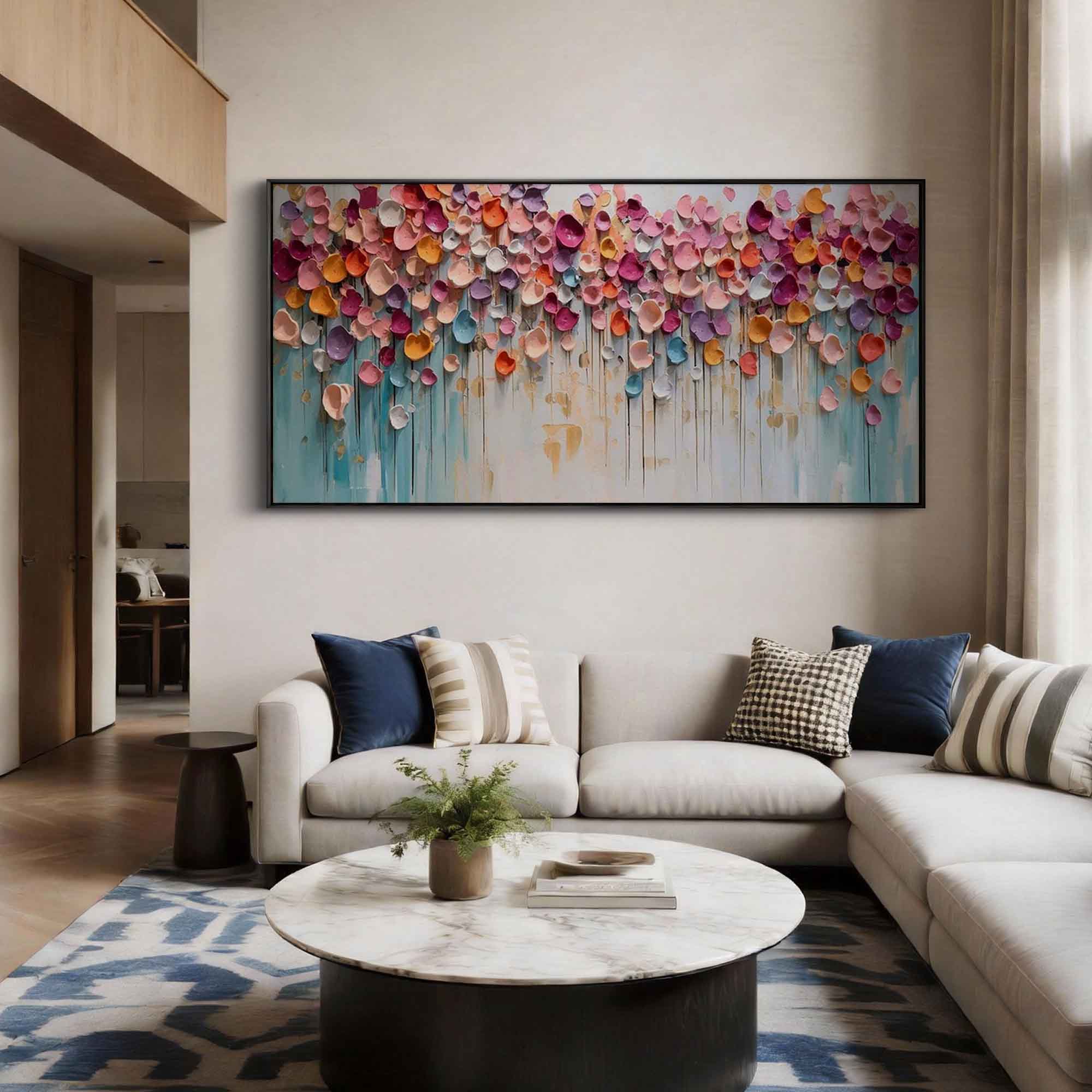 "Secret Floral Realm" – 100% Hand-Painted Heavy Texture Abstract Oil Painting | Modern Nordic Style Large Wall Art for Living Room#PT 375