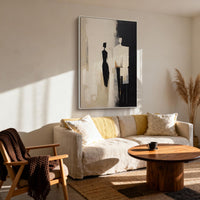 "Quiet Figures in Shadow" - Modern Wabi-Sabi Figurative Abstract Art | Beige Black & White Textured Canvas Painting | Luxury Vertical Wall Art #WS 115