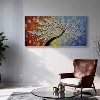 "Azure Petal Bloom" is a 100% hand-painted floral artwork created with professional oil and acrylic paints on high-quality canvas. Its blue & orange palette and visible textured strokes give every piece authentic handmade variation and tactile depth.