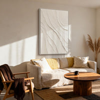 "Ivory Textured Passage" - Modern Abstract Art | 3D White Impasto Canvas Painting | Luxury Vertical Wall Art #PT 398