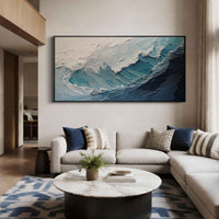 "Beach & Ocean Art" is a 100% hand-painted seascape created with professional oil and acrylic paints on high-quality canvas. Its blue & white palette and visible textured strokes give every piece authentic handmade variation and tactile depth.