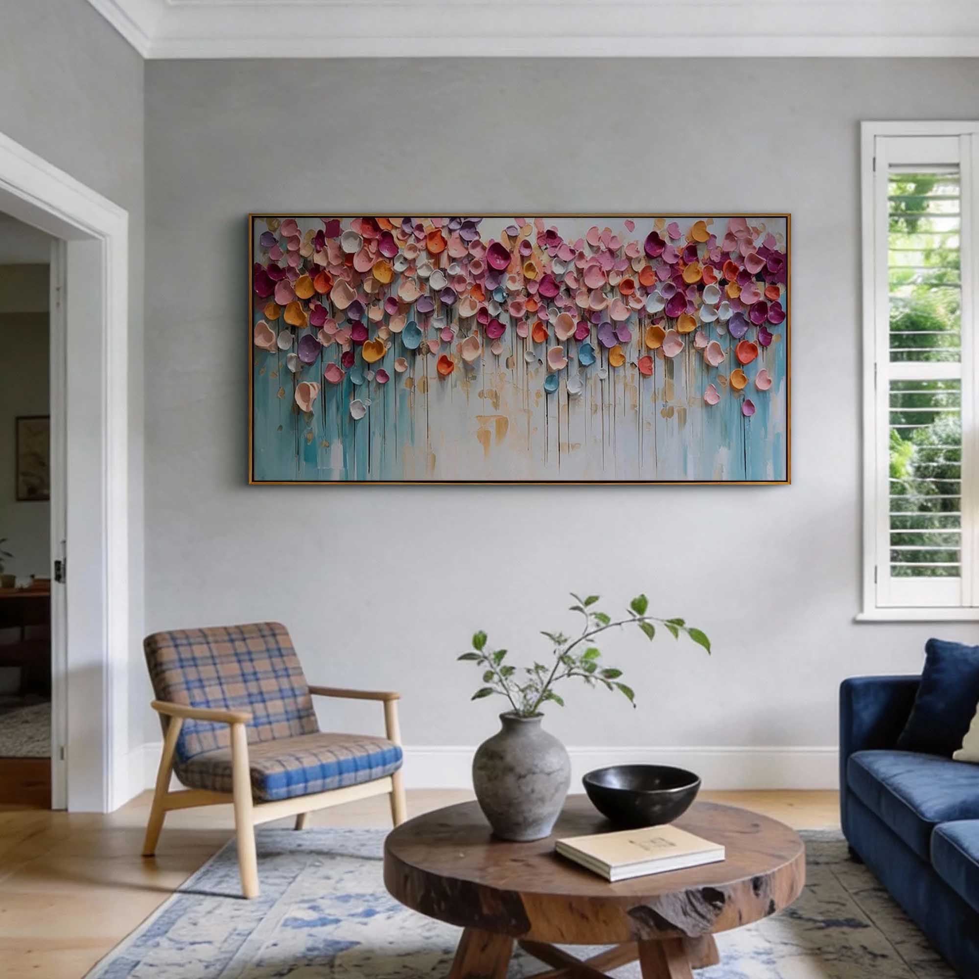 "Secret Floral Realm" – 100% Hand-Painted Heavy Texture Abstract Oil Painting | Modern Nordic Style Large Wall Art for Living Room#PT 375