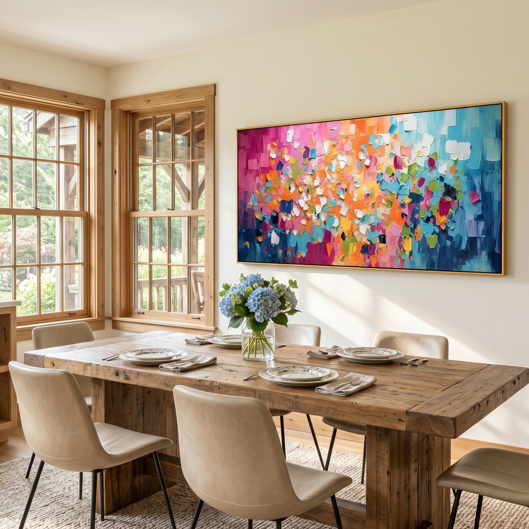 "Rainbow Rhythm" – Mosaic Block Impasto Abstract Oil Painting | Panoramic Vibrant Dopamine Wall Art#PT 494