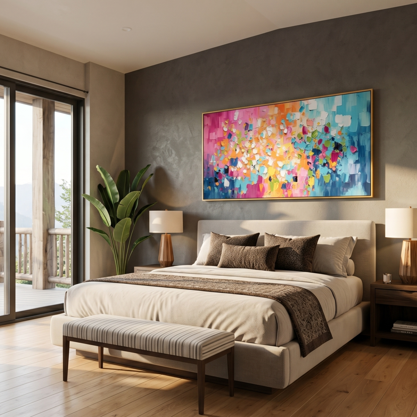 "Rainbow Rhythm" – Mosaic Block Impasto Abstract Oil Painting | Panoramic Vibrant Dopamine Wall Art#PT 494