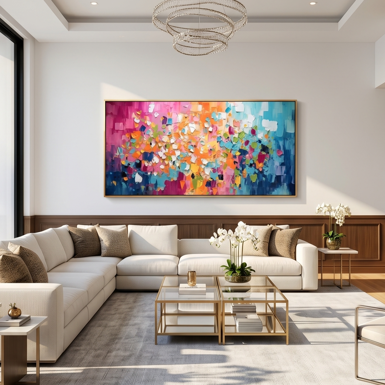 "Rainbow Rhythm" – Mosaic Block Impasto Abstract Oil Painting | Panoramic Vibrant Dopamine Wall Art#PT 494