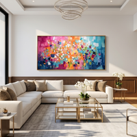 "Rainbow Rhythm" – Mosaic Block Impasto Abstract Oil Painting | Panoramic Vibrant Dopamine Wall Art#PT 494