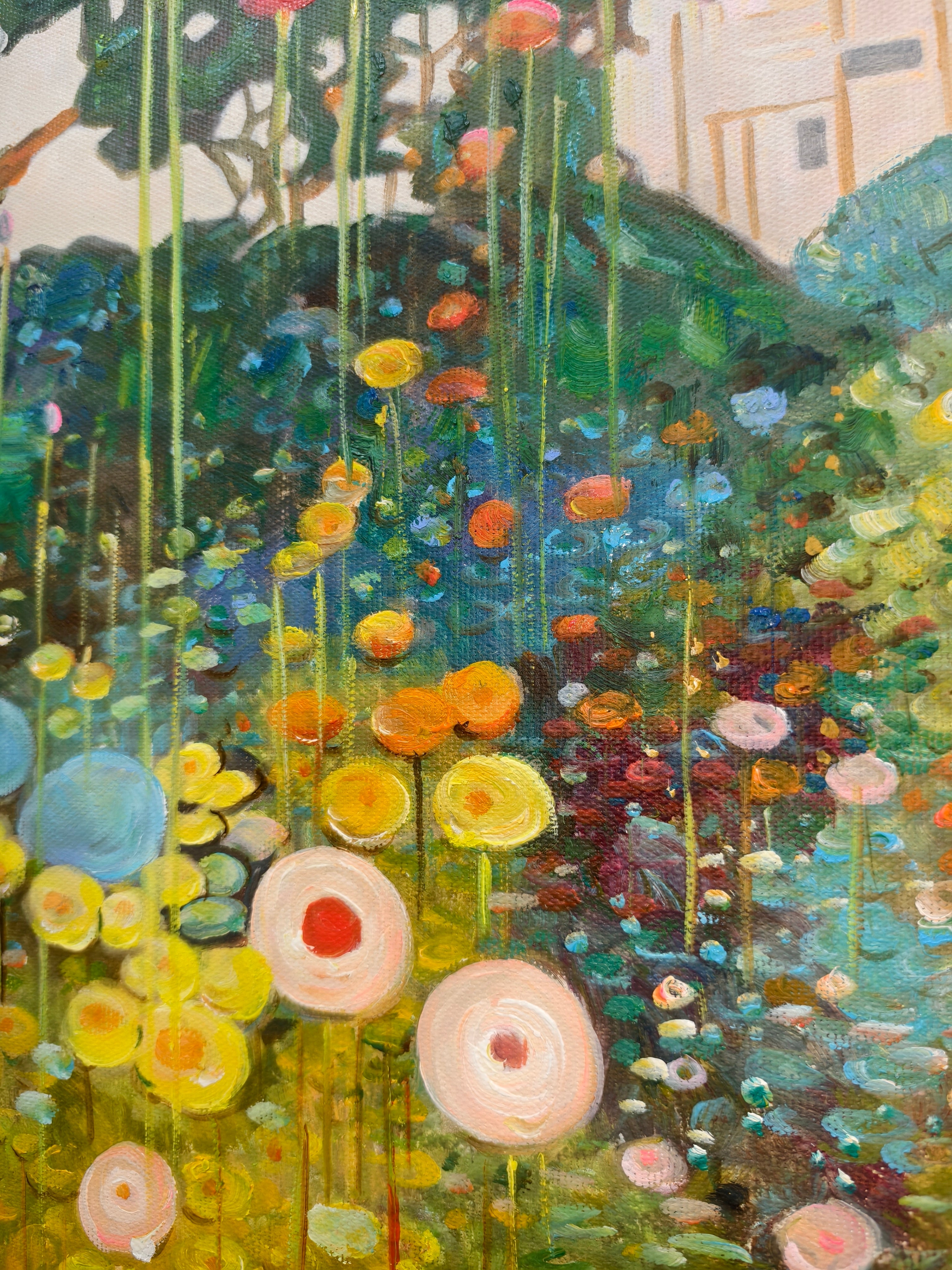 "Summer Secret Garden" – Klimt-Inspired Decorative Floral Oil Painting | Vintage Pastoral Villa Bedroom Wall Art#FL314