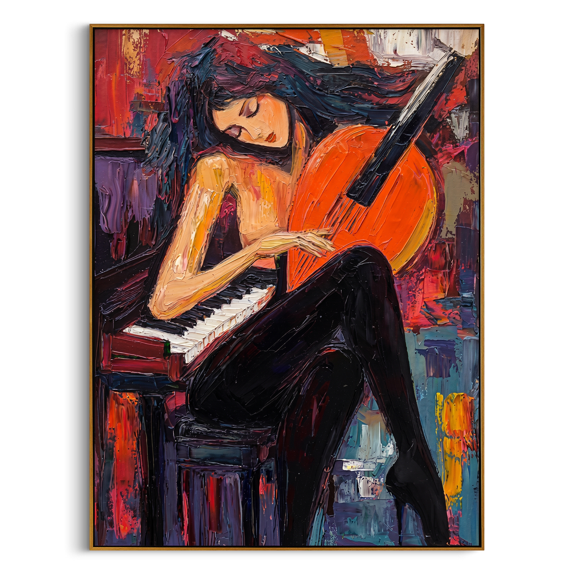 "MELODIC PASSION" – 3D Sculptural Heavy Impasto Musical Figural | Modern Vibrant Style Soul- Stirring Expressionist Wall Art #PE496