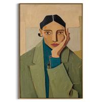 "SILENT MUSE" – 3D Sculptural Heavy Impasto Modern Portrait | Nordic Sage Style Healing Figurative Wall Art #PE497